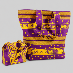 Matching Tote + Cosmetic Bag ( Purple + Yellow)