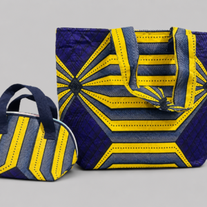 Matching Tote + Cosmetic Bag (Blue Yellow)