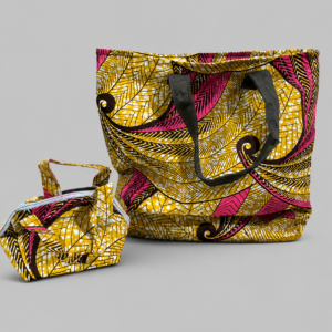 Matching Tote + Cosmetic Bag (Yellow Pink Black)